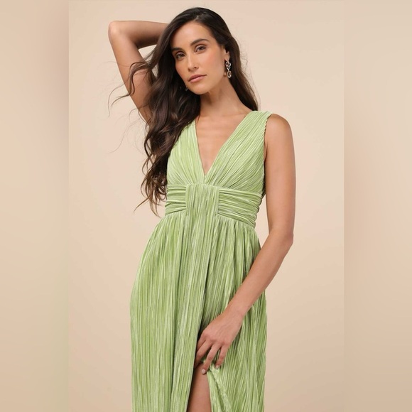 LULU’S Melitta Lime Green Plisse Sash Maxi Dress - Picture 5 of 5